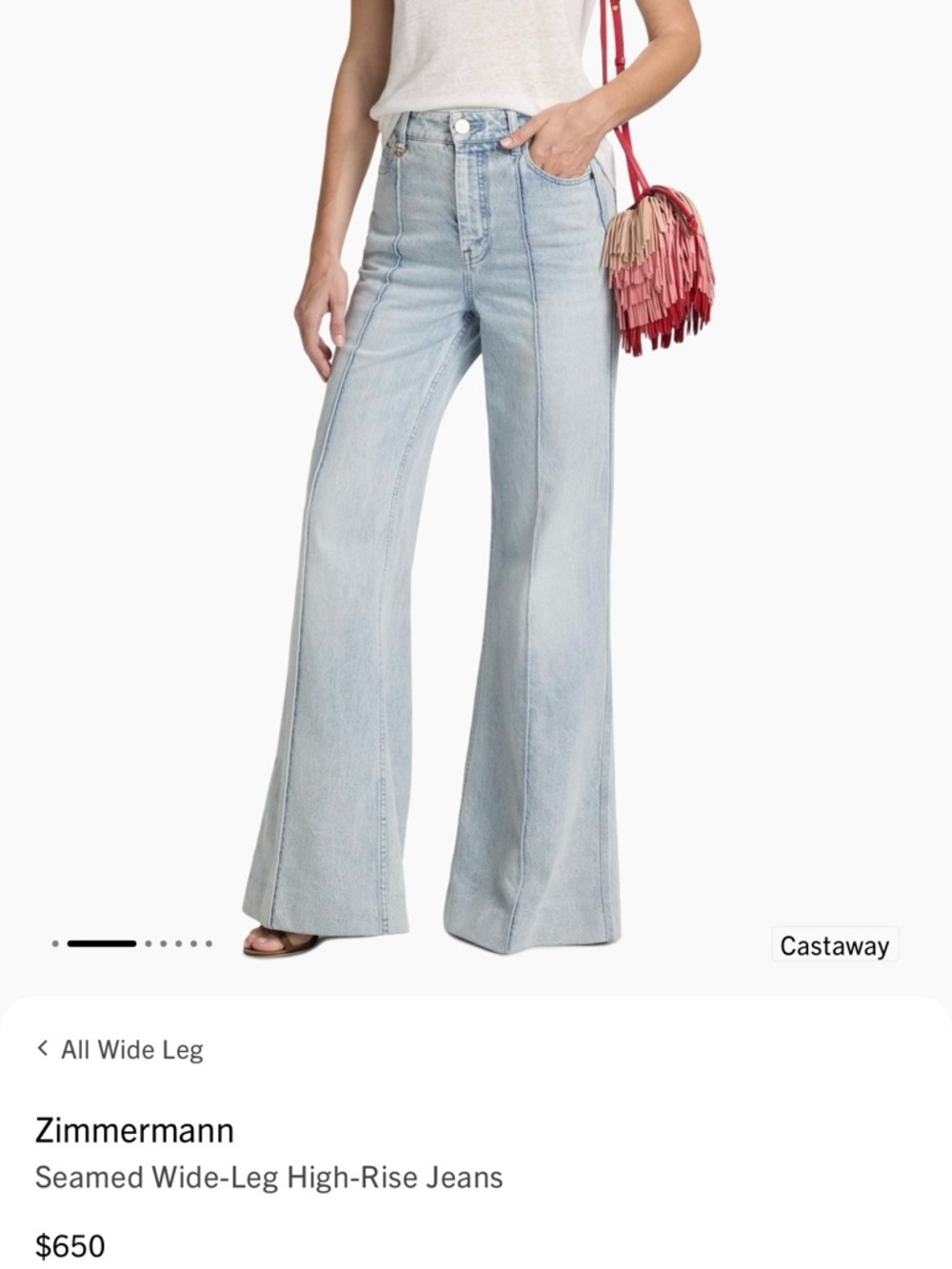Zimmermann Light Blue Seamed Wide-Leg High-Rise Jeans
